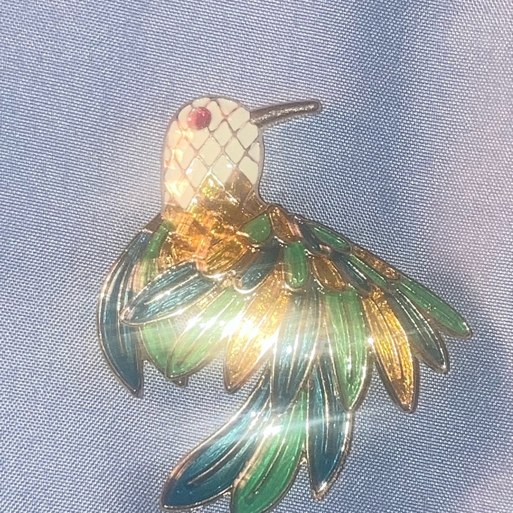 Colorful Enamel Parrot Brooch - Green, Teal & Gold - Picture 2 of 3